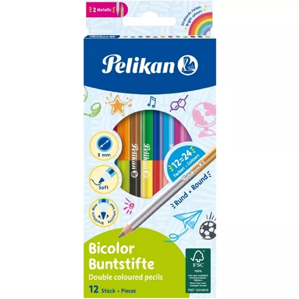 Pelikan Bicolor 12 db ceruzában 24 szín színesceruza készlet