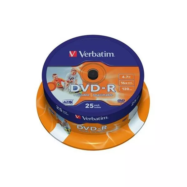 VERBATIM DVDV-16B25PP  DVD-R cake box  nyomtatható DVD lemez 25db/csomag