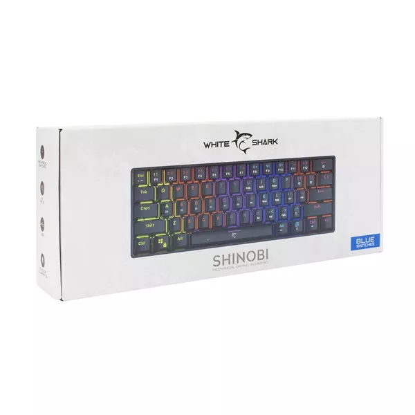 White Shark SHINOBI GK-2022B/BL-US fekete mechanikus (blue switch) gamer billentyűzet