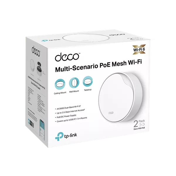 TP-Link DECO X50-PoE AX3000 Whole Home Mesh Wi-Fi 6 802.11ax vezeték nélküli rendszer (2db-os)