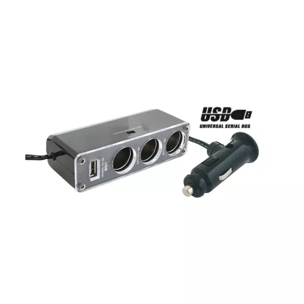 Somogyi SA 023 3-as + USB autós szivargyujtó elosztó