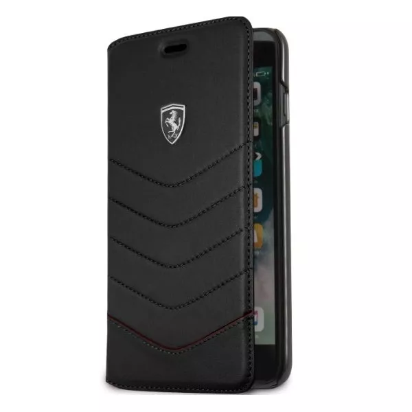 Ferrari Heritage iPhone 7 Plus fekete tűzdelt/kinyitható bőr tok