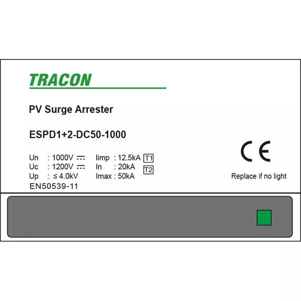 Tracon ESPD1+2-DC50-1000 egybeépített T1+T2 DC típusú túlfeszültséglevezető