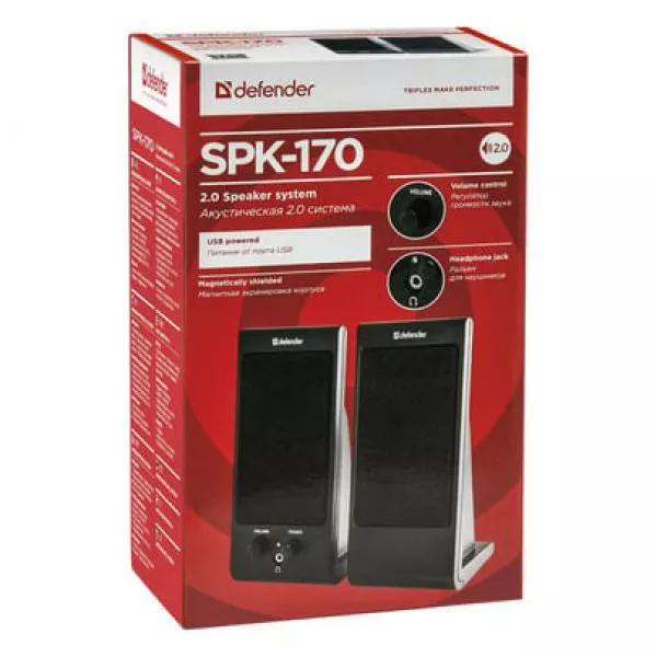 Hangszóró Defender Reproduktor SPK-170, 2.0, 4W, Black, Volume Control, 3,5 Jack, USB