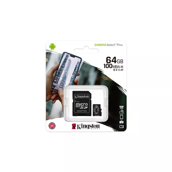 Kingston 64GB SD micro Canvas Select Plus (SDXC Class 10 A1) (SDCS2/64GB) memóriakártya adapterrel