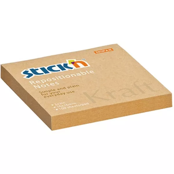 Stick`N KraftNotes 76x76 mm 100 lap öntapadós natúr újrahasznosított jegyzettömb