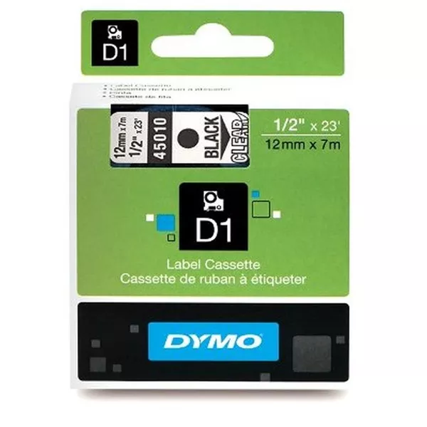 Dymo D1 12mmx7m fekete/áttetsző feliratozógép szalag
