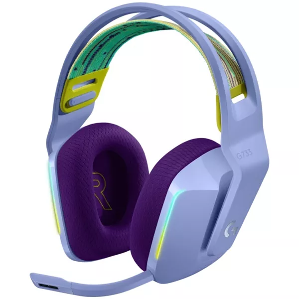 Logitech G733 Lightspeed Wireless RGB lila gamer headset style=