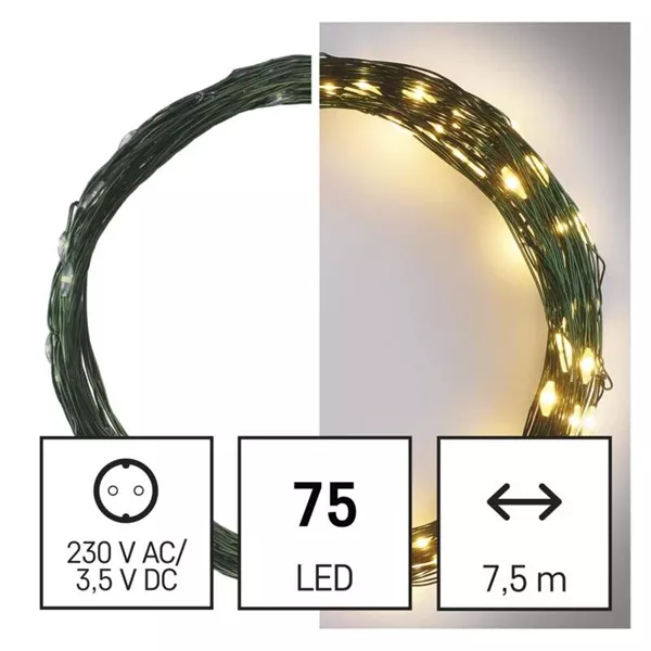 Emos D3AW04 LED 7,5m/75LED/kül-beltéri/időzítős/meleg fehér nano karácsonyi LED fényfüzér