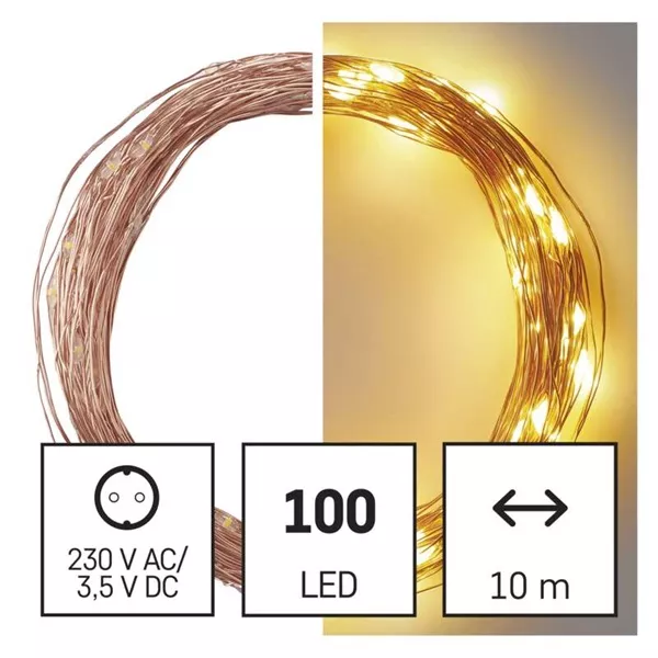 Emos D3AW02 LED 10m/100LED/kül-beltéri/időzítős/réz/meleg fehér nano karácsonyi LED fényfüzér