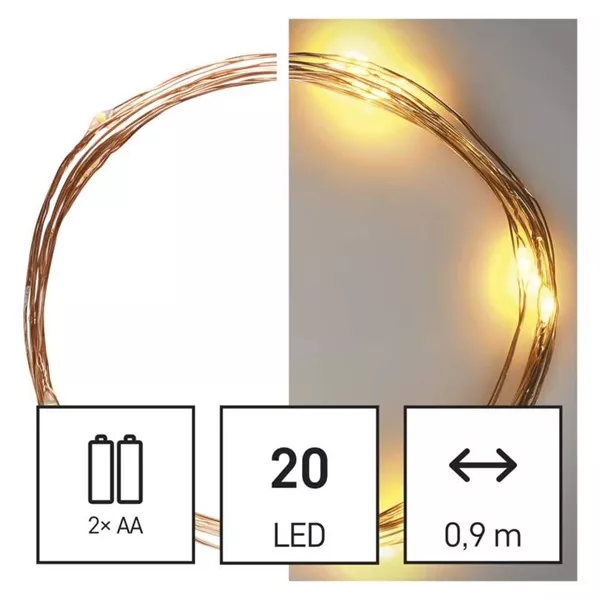 Emos D3AW07 LED 1,9 m/20LED/beltéri/időzítős/2xAA/meleg fehér nano karácsonyi LED fényfüzér