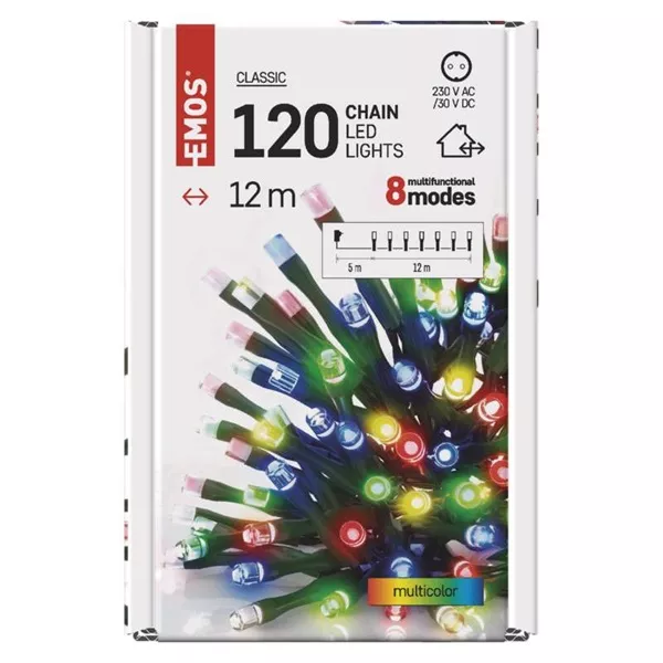 Emos D4AM08 12m/120LED/kül-beltéri/többszínű karácsonyi LED fényfüzér