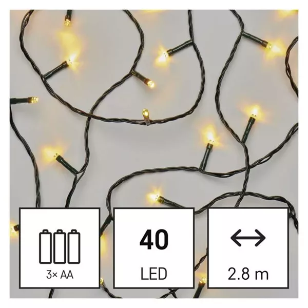 Emos D4FW01 2,8 m/40LED/3xAA/kül-beltéri/meleg fehér/időzítős karácsonyi LED fényfüzér