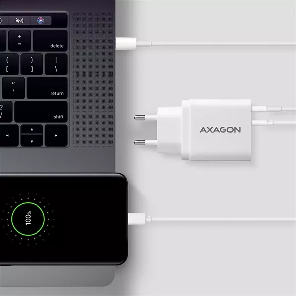 Axagon ACU-PQ22W QC3.0 + USB-C fehér fali töltő