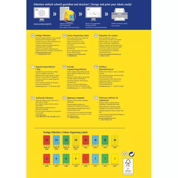 Avery 3451-10 70x37mm 240db-os sárga univerzális etikett