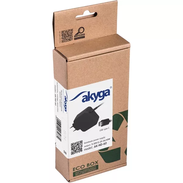 Akyga AK-ND-60 5-20V/2,25-3A/45W USB type C Univerzális notebook hálózati töltő