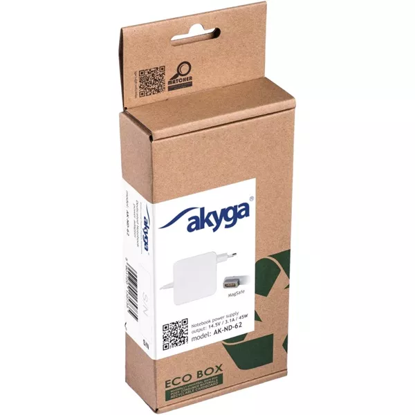 Akyga AK-ND-62 14,5V/3,10A/45W MagSafe L Apple notebook hálózati töltő