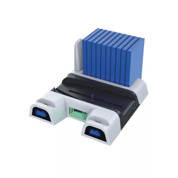 FroggieX Cooling Charging Stand & Storage PS5 konzol hűtő + dual töltőállomás + lemez tartó style=