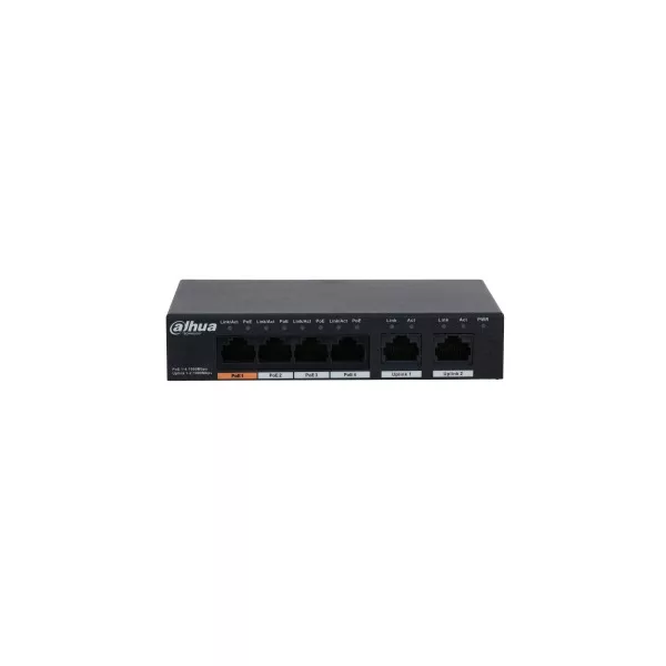 Dahua PFS3006-4GT-60-V2 1x 100/1000(Hi-PoE/PoE+/PoE)+3x 100/1000(PoE+/PoE)+2x gigabit uplink, 60W PoE switch