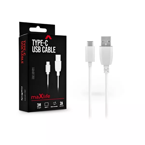 Maxlife TF-0019 5V/2A 3m USB-Type-C fehér adat- és töltőkábel