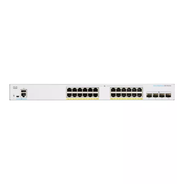 Cisco CBS250-24P-4X 24x GbE PoE+ LAN 4x SFP+ port L2 menedzselhető PoE+ switch