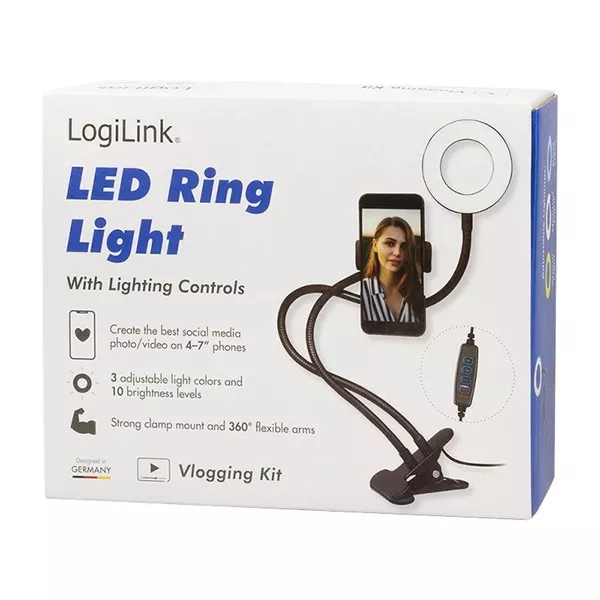 Logilink AA0150 8,5cm fekete LED körlámpa okostelefonhoz