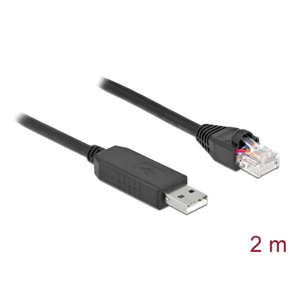 Delock 64161 2m FTDI chipszet USB-A 2.0 apa - RS-232 RJ45 apa soros kapcsolati kábel