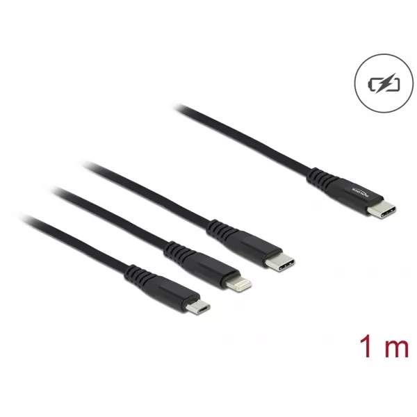 Delock 87149 1m 3 az 1-ben USB-C - Lightning/MicroUSB/USB-C töltő kábel