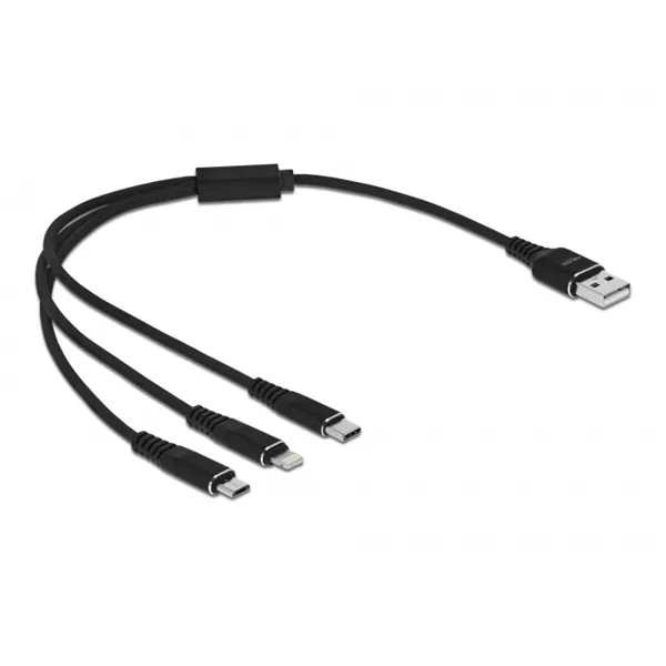 Delock 87152 30cm 3 az 1-ben USB-A - Lightning/MicroUSB/USB-C töltő kábel