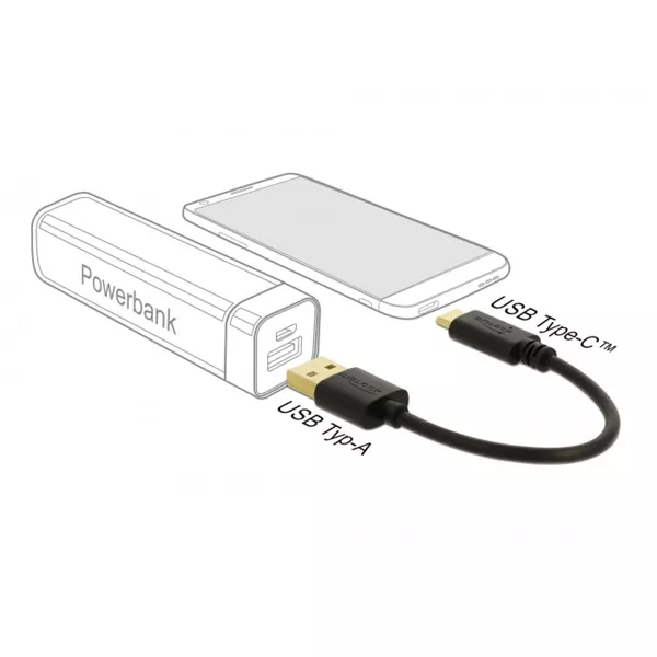 Delock 85354 15cm 3A USB-A - USB-C töltőkábel