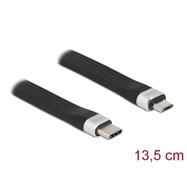 Delock 86793 13,5cm USB 2.0 USB-C - MicroUSB PD3 FPC lapos kábel