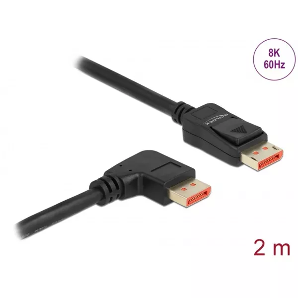 Delock 87063 2m DisplayPort 8K 60Hz apa egyenes - apa 90°-ban jobbra hajlított kábel