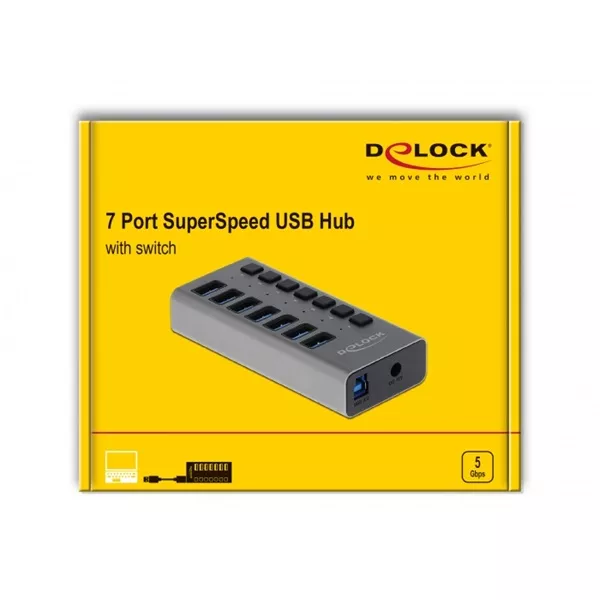 Delock 63669 SuperSpeed 7 portos kapcsolós USB 3.0 HUB