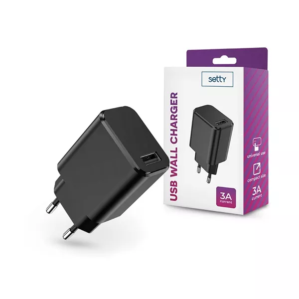 Setty TF-0142 USB - Setty USB Wall Charger - 5V/3A - fekete hálózati töltő adapter