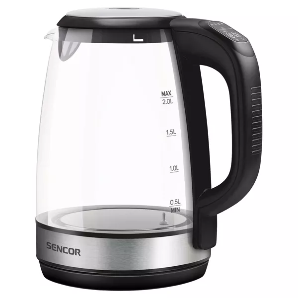 Sencor SWK 2090BK 2L-es inox-fekete üveg vízforraló