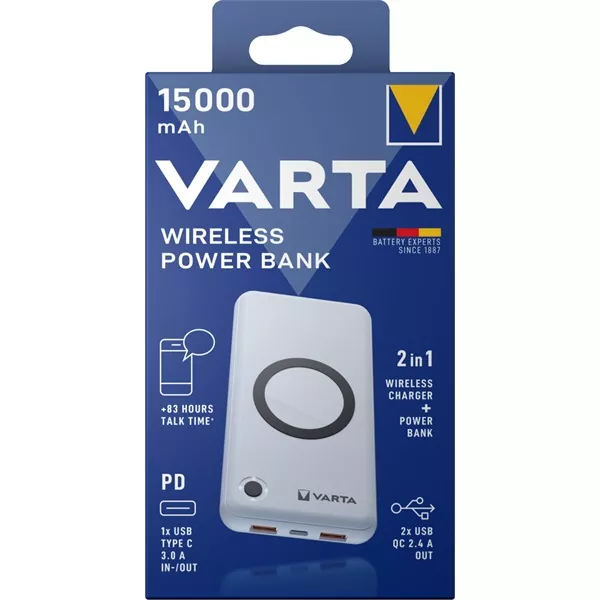 Varta 57908101111 hordozható 15000mAh vezeték nélküli töltő power bank