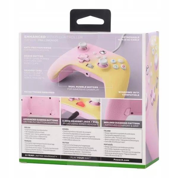 PowerA XBGP0003-01 EnWired Xbox Series X|S/Xbox One/PC vezetékes pink-limonádé kontroller
