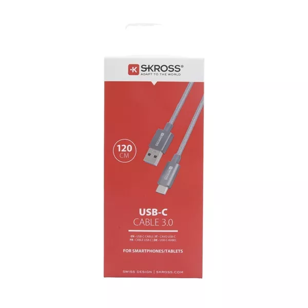 Skross USB-C-120-STEEL 1,2m USB/Type-C adat- és töltőkábel