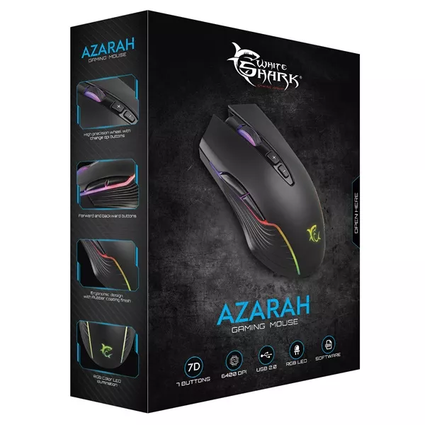 White Shark AZARAH GM-5003 6400dpi fekete gamer egér