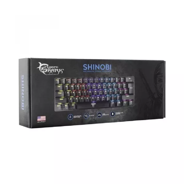 White Shark SHINOBI GK-2022B/BL-HU fekete mechanikus (blue switch) gamer billentyűzet