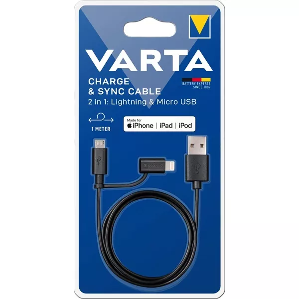 Varta 57943101401 1m 2in1 USB - microUSB/Lightning fekete adat- és töltőkábel