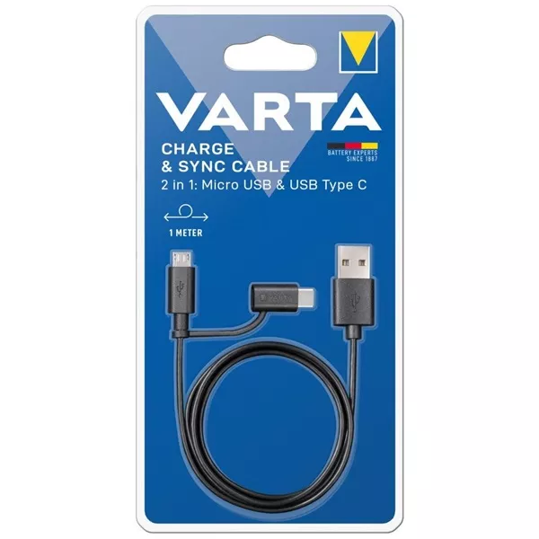 Varta 57948101401 1m 2in1 USB - microUSB/Type C fekete adat- és töltőkábel