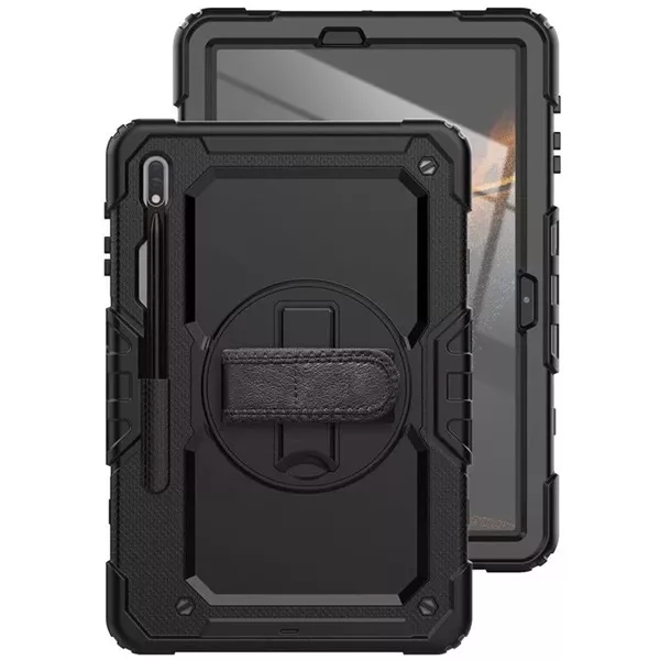 Haffner FN0455 Solid Galaxy Tab S7+/Tab S8+ fekete ütésálló tablet tok kijelzővédő üveggel