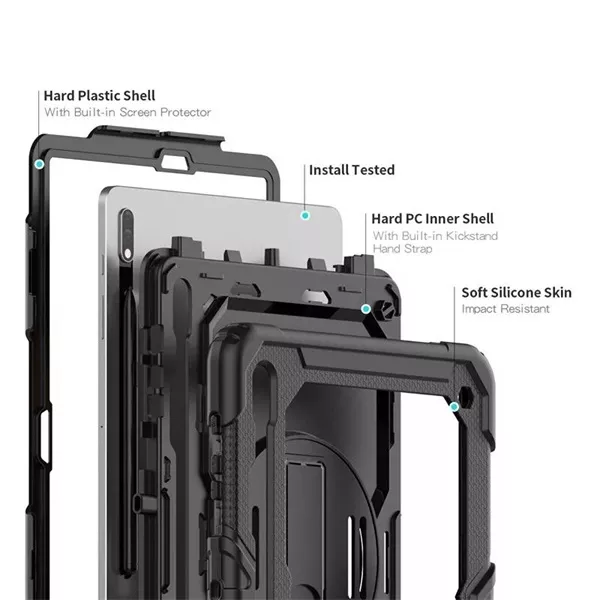 Haffner FN0455 Solid Galaxy Tab S7+/Tab S8+ fekete ütésálló tablet tok kijelzővédő üveggel