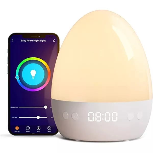 NITEBIRD LB2 Smart Wi-Fi-s gyerek éjjeli lámpa, szín és fényerő beállítás beépített zene, LED óra