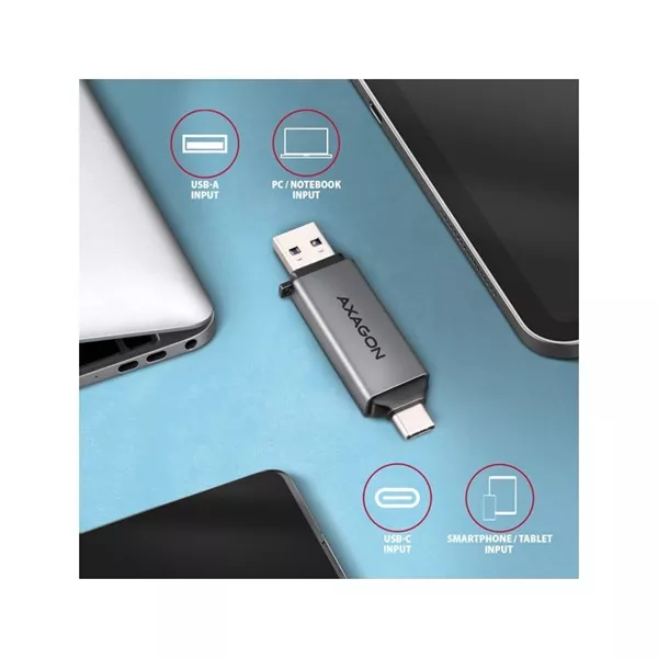 Axagon CRE-DAC Mobil USB 3.2 Gen 1 USB-C + USB-A SD/microSD mini kártyaolvasó
