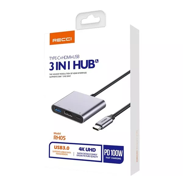 Recci RH05 Type C/HDMI/USB 3.0 USB HUB