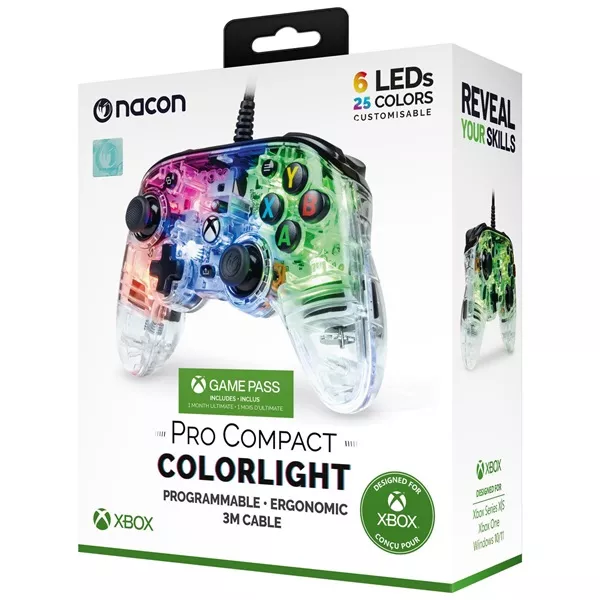 Nacon Pro Compact Xbox Series vezetékes átlátszó RGB kontroller