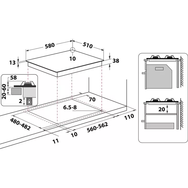 Whirlpool TKRL 661 IX EU inox beépíthető gáz főzőlap