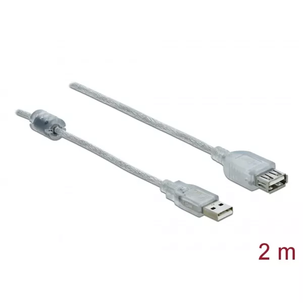 Delock 83883 2m USB-A 2.0 apa - anya átlátszó kábel